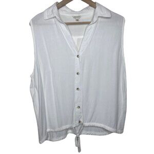 SIM & SAM | Women's Lightweight White Button Front Drawstring Top | Size L